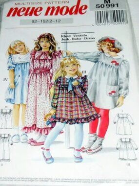 Vintage Neue Mode 50991 Girls Short or Long Yoked Dresses Girls Size 2-12